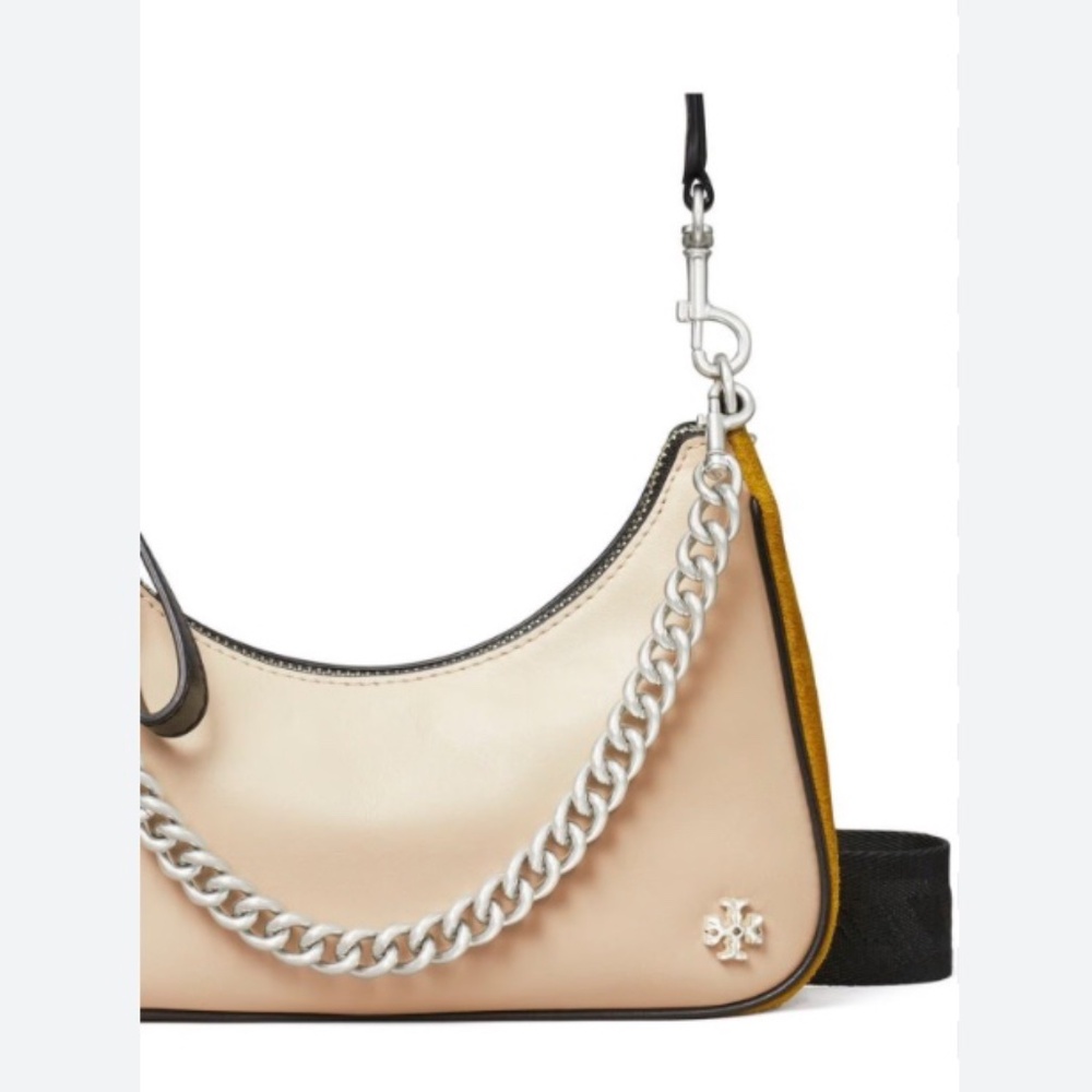 Tory Burch 151 Mercer Small Crescent Bag β Colorblock Leather + Suede - Picture 2 of 14